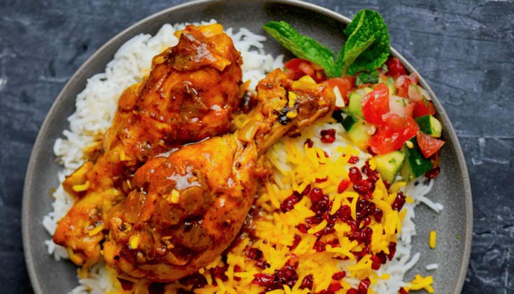 پلو مرغ با زعفران و دارچین (پلو مرغ ساده)