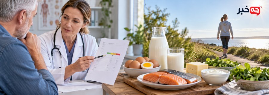 بررسی آزمایش ویتامین D کنار منابع غذایی و نور روز