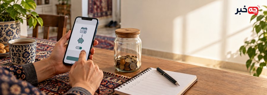 تنظیم پس‌انداز خودکار با تلفن همراه و قلک شیشه‌ای