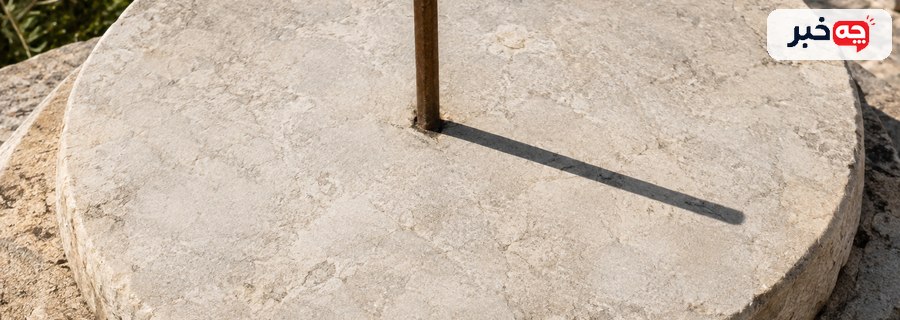 سایه شاخص ساعت آفتابی روی خط‌های زمان