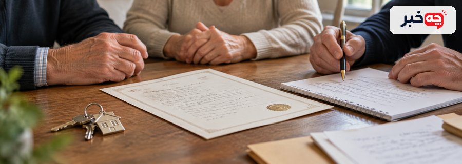 اسناد مالکیت و کلید خانه روی میز