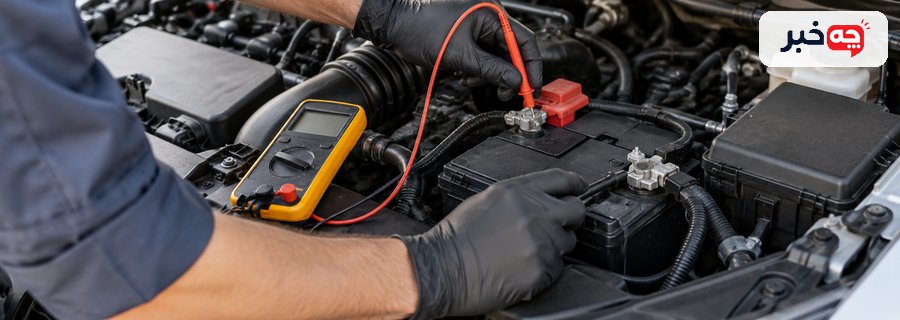 اندازهگیری ولتاژ باتری خودرو در تعمیرگاه