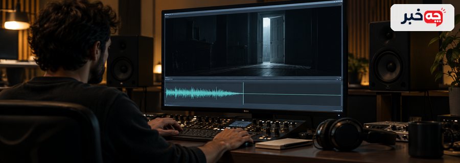 ویرایشگر صدا در حال تنظیم بخش بی‌صدای صحنه فیلم