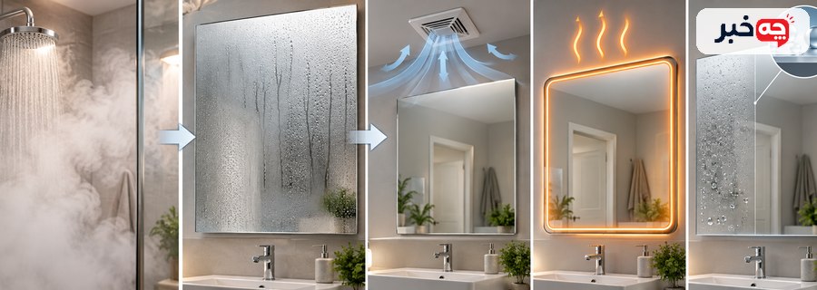 مقایسه تهویه، گرم کردن سطح و پوشش ضدبخار برای آینه حمام