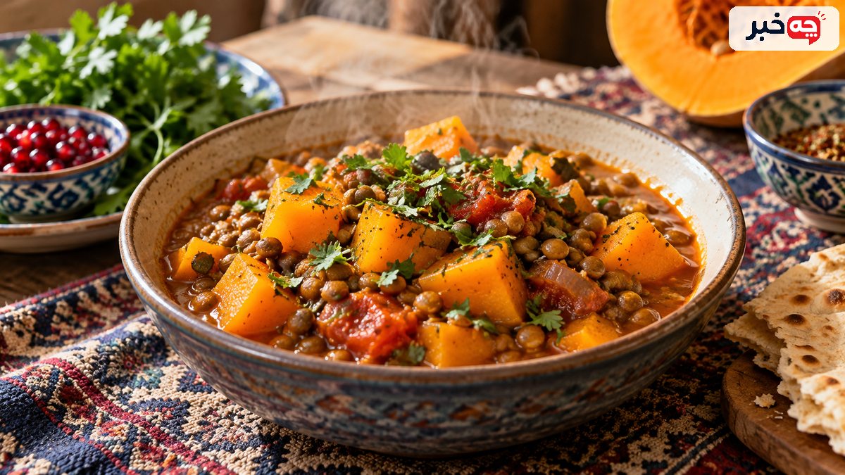 طرز تهیه خوراک کدوحلوایی و عدس