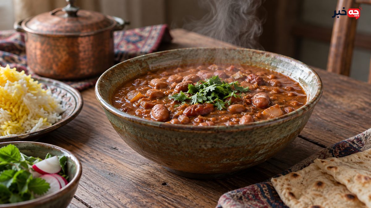 طرز تهیه خوراک لوبیا چیتی غلیظ و لعاب‌دار